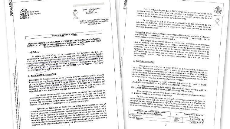 Reproducción del documento de la Dirección General de la Guardia Civil sobre sus patrulleras