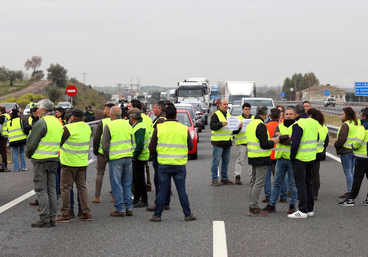 Protesta de agricultores y ganaderos en la A-5