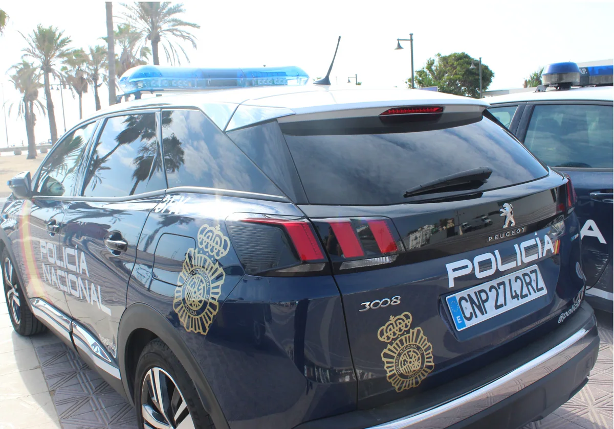 Dos coches patrulla de la Policía Nacional, encargada de la investigación del crimen en Alaquàs (Valencia).