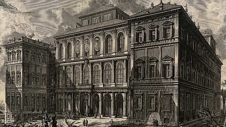 Vista del Palacio de Barberini de Piranesi desde el monte Quirinal