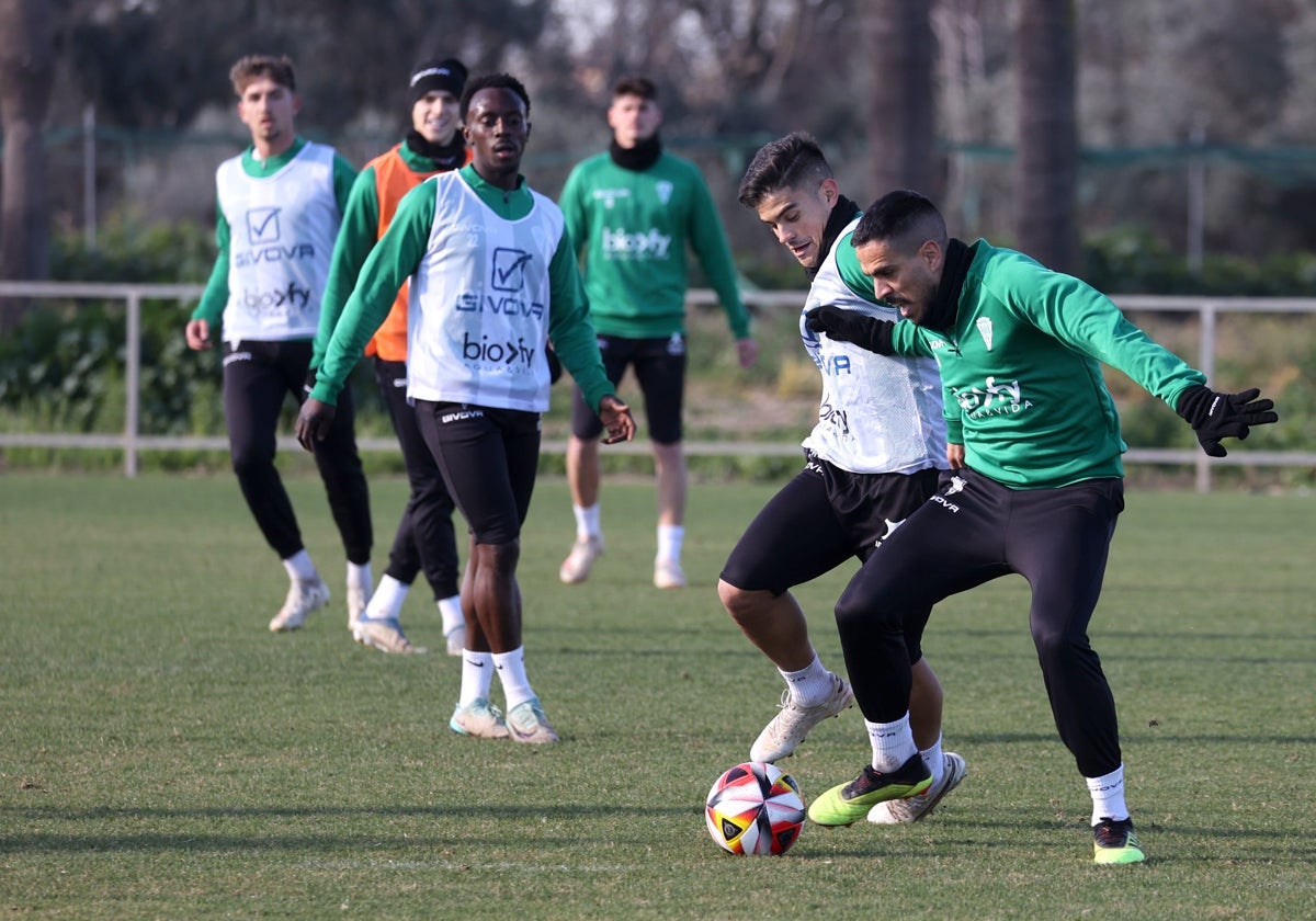 Los jugadores del Córdoba durante un entrenamiento en la Ciudad Deportiva