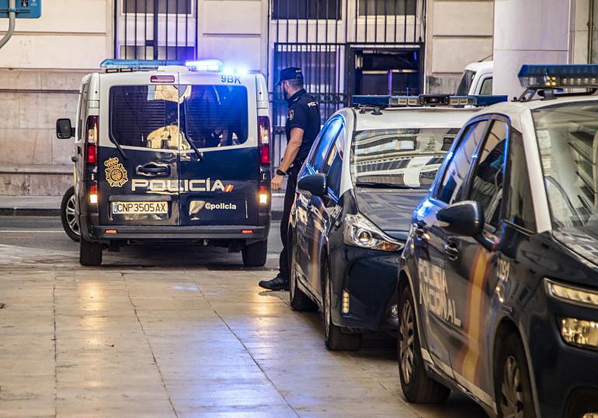 Imagen de archivo de varios coches patrulla y furgones de la Policía Nacional