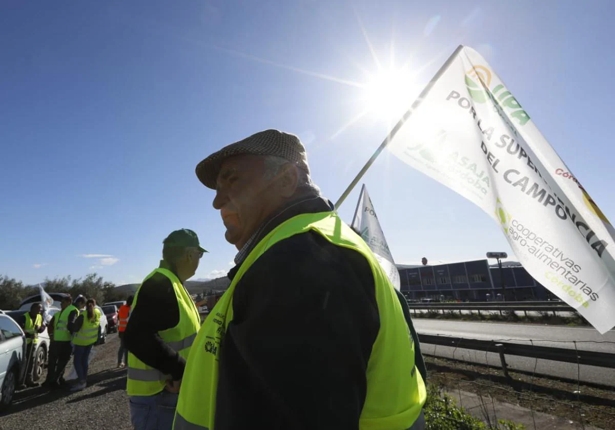 Un momento de la movilización de las principales organizaciones agrarias en la A-45, a la altura de Lucena