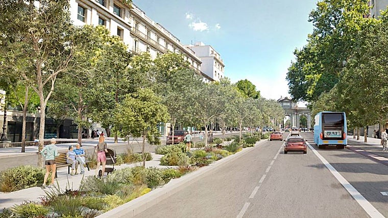 Recreación del futuro bulevar de 7,5 metros de ancho entre Cibeles y la Puerta de Alcalá