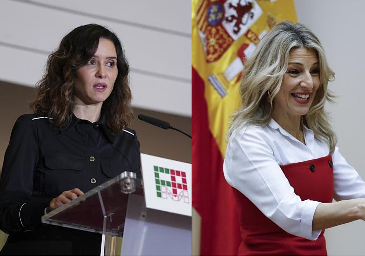 Imagen de la presidenta de la Comunidad de Madrid, Isabel Díaz Ayuso, y la vicepresidenta segunda del Gobierno, Yolanda Díaz