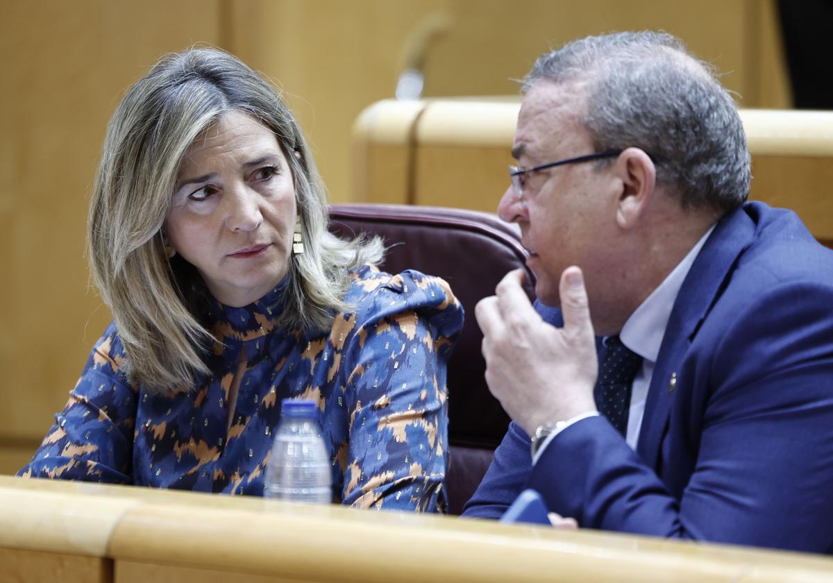 Alicia García, portavoz del PP en el Senado, conversa con el senador José Antonio Monago