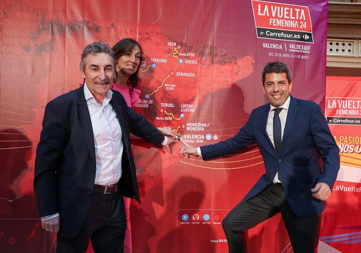 Imagen de Mazón durante la presentación de la Vuelta Femenina 2024