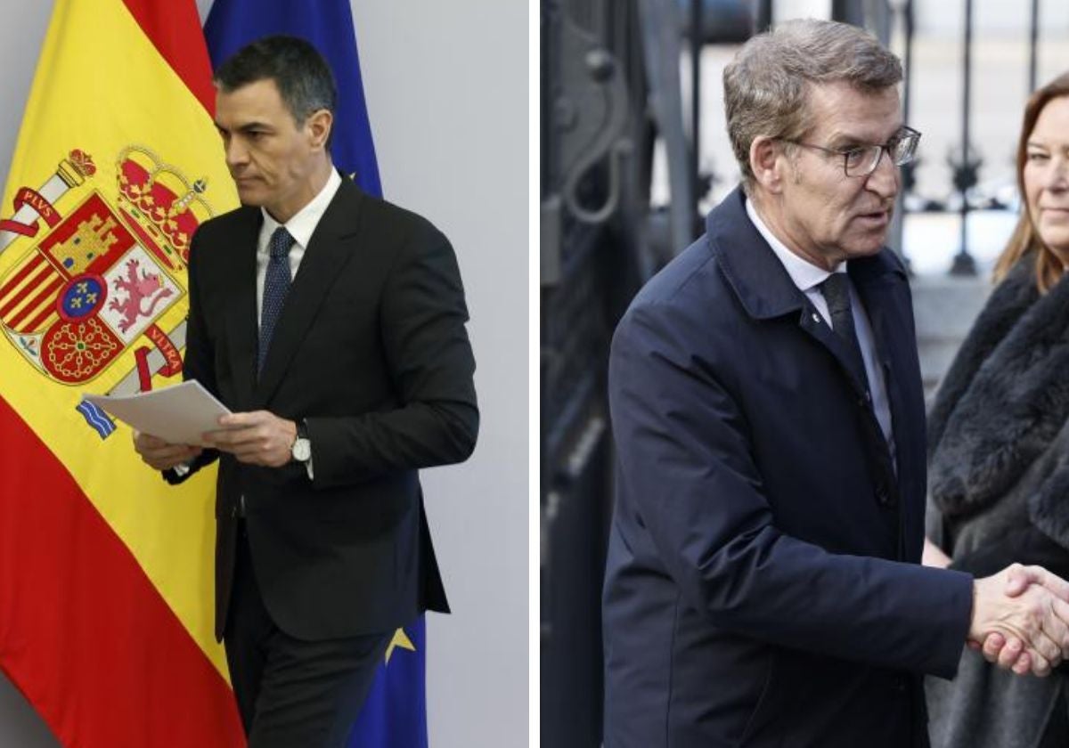 Pedro Sánchez y Alberto Núñez Feijóo en dos actos distintos en el veinte aniversario del 11M