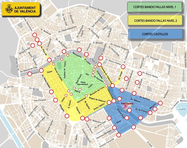 Mapa de cortes de calles en Valencia