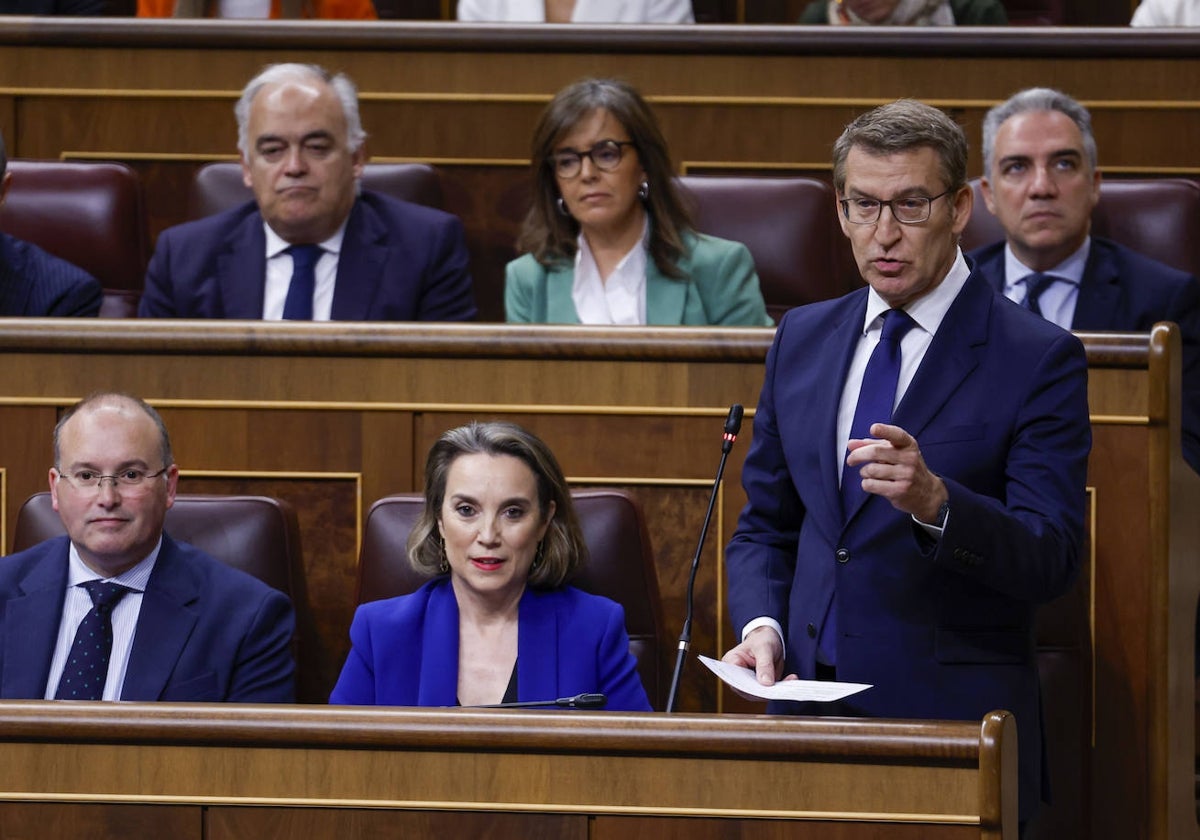 El presidente del PP, Alberto Núñez Feijóo, en su pregunta al jefe del Ejecutivo, Pedro Sánchez