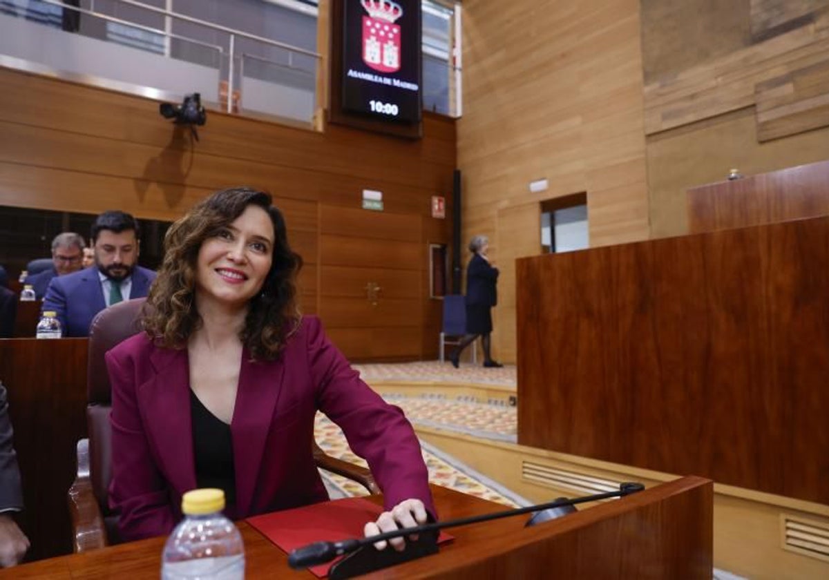 Isabel Díaz Ayuso, en el Pleno de la Asamblea de Madrid este jueves