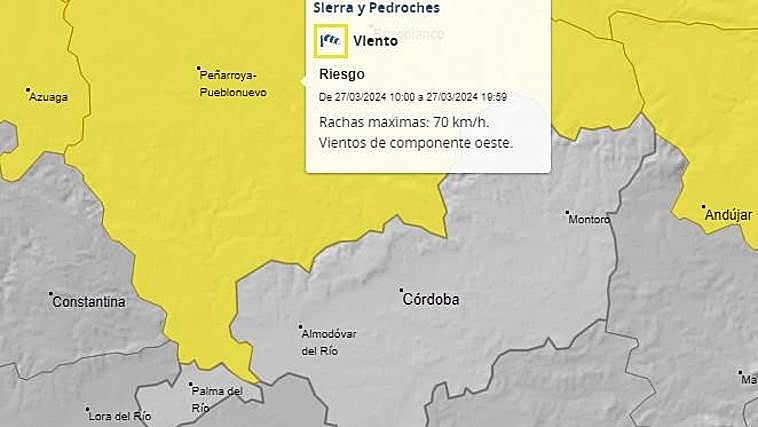 El tiempo en Córdoba: alerta amarilla este miércoles en la Sierra y Pedroches por fuertes vientos