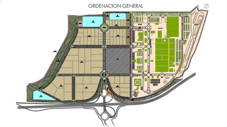 Plano de ordenación general del sector completo de la Rinconada, con la Base Logística del Ejército a la derecha