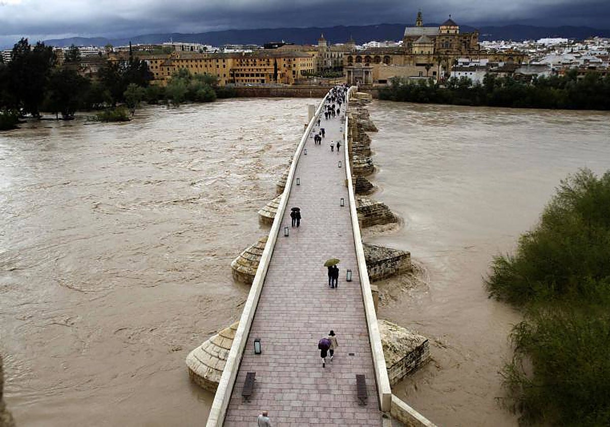 Vista del río Guadalquivir a su paso por Córdoba tras las últimas lluvias