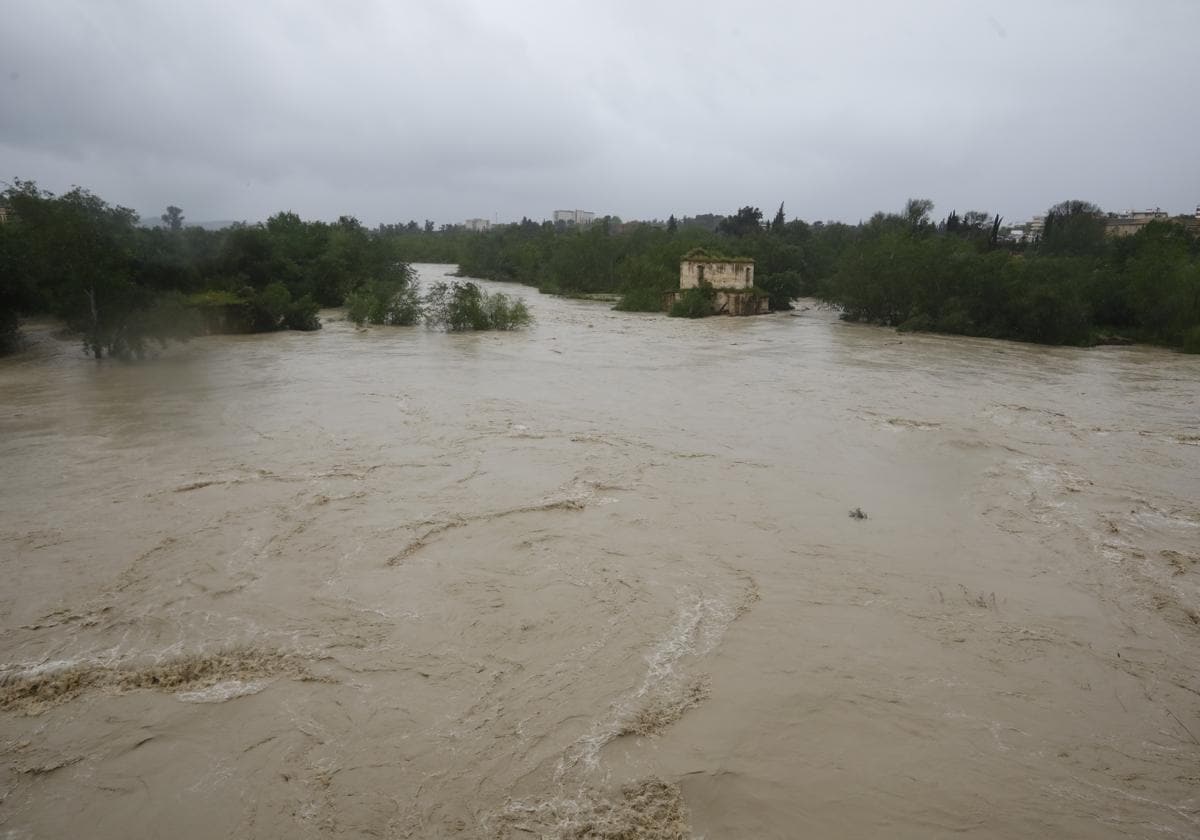 Imagen del río Guadalquivir tras las lluvias dejadas por la borrasca Nelson