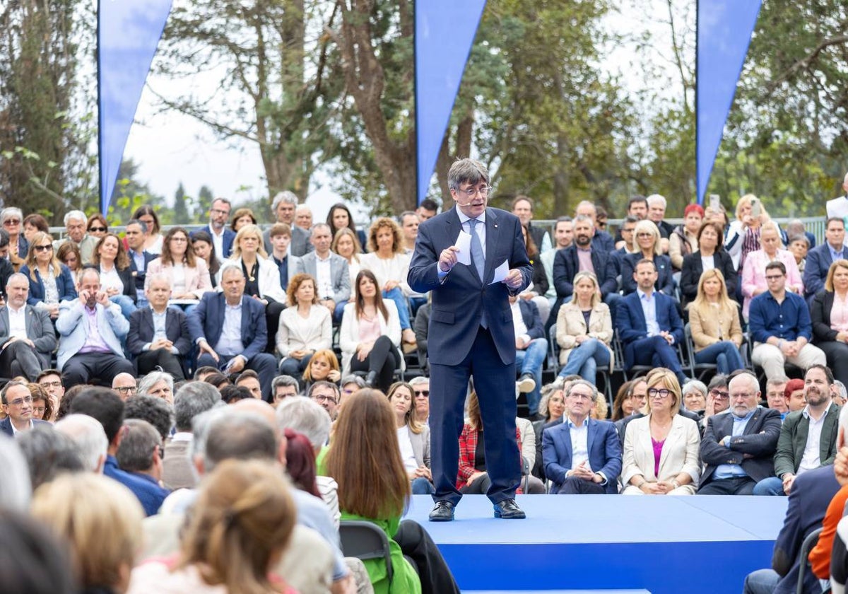 Carles Puigdemont, el fin de semana, en el sur de Francia, en el acto de presentación de la lista de Junts para las elecciones del 12 de mayo