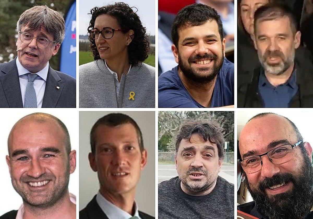 Los fugados Carles Puigdemont, Marta Rovira, Rubén Wagensberg, Oleguer Serra, Jaume Cabani, Nicola Foglia, Jesús Rodríguez, Josep Campmajó