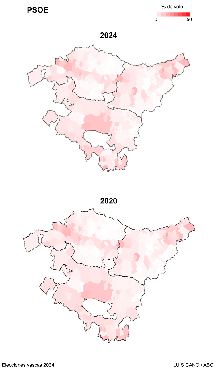 Comparación resultado electoral de Podemos en 2020 y 2024