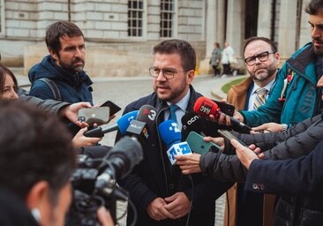 Pere Aragonès, presidente de la Generalitat de Cataluña, hoy, atendiendo a la prensa en Belfast