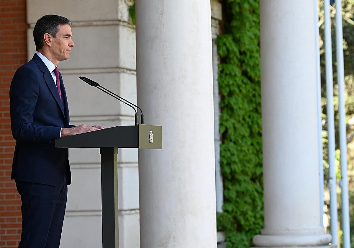 El presidente del Gobierno, Pedro Sánchez, durant su comparecencia.