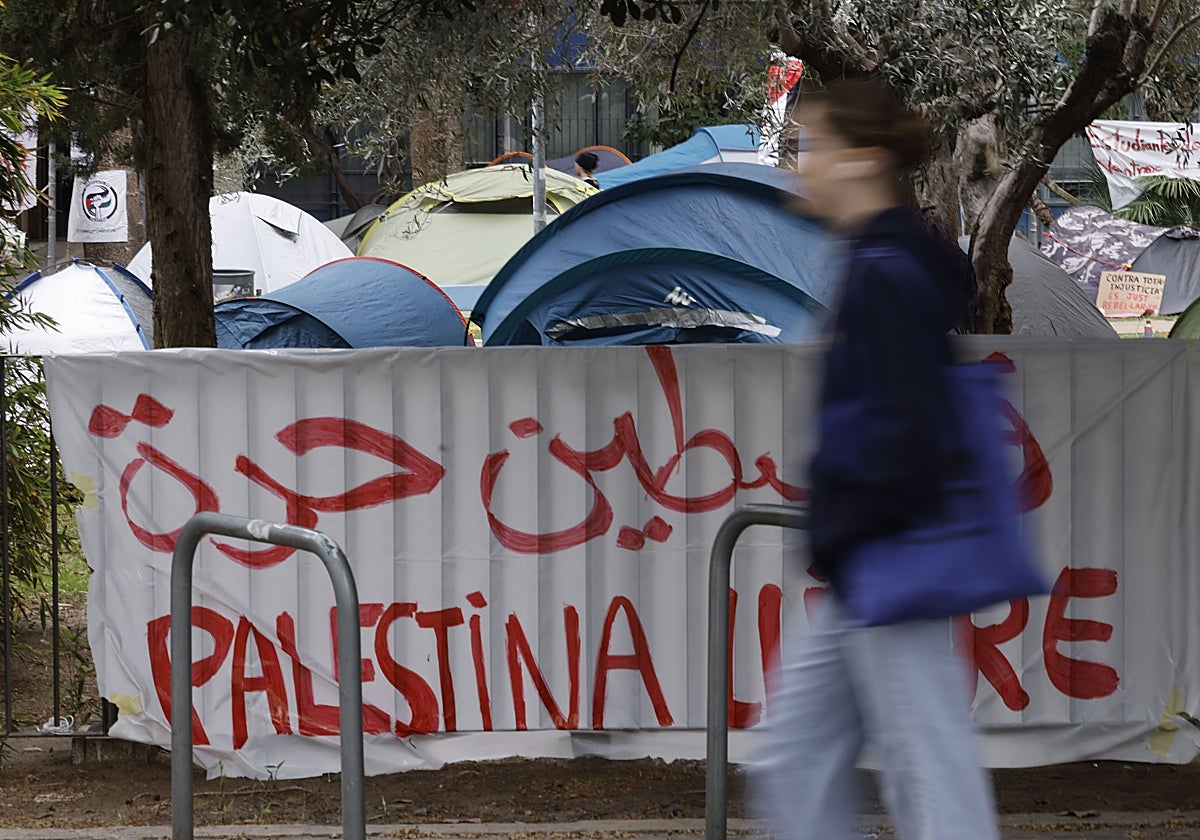 Un grupo de universitarios de Valencia acampa durante días en apoyo a Palestina