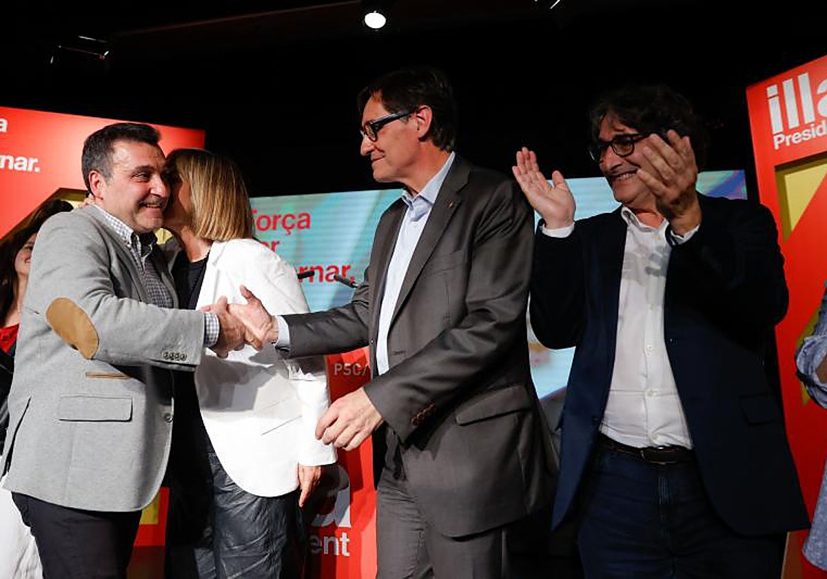 Matías Carnero, a la izquierda, durante el acto del PSC, con Nuria Marín, Salvador Illa y David Pérez