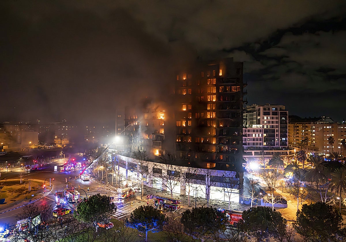 Imagen del incendio registrado el pasado 22 de febrero en el barrio de Campanar de Valencia