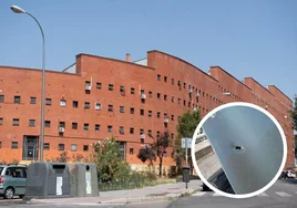 El edificio El Ruedo y detalle del balazo en el coche del detenido