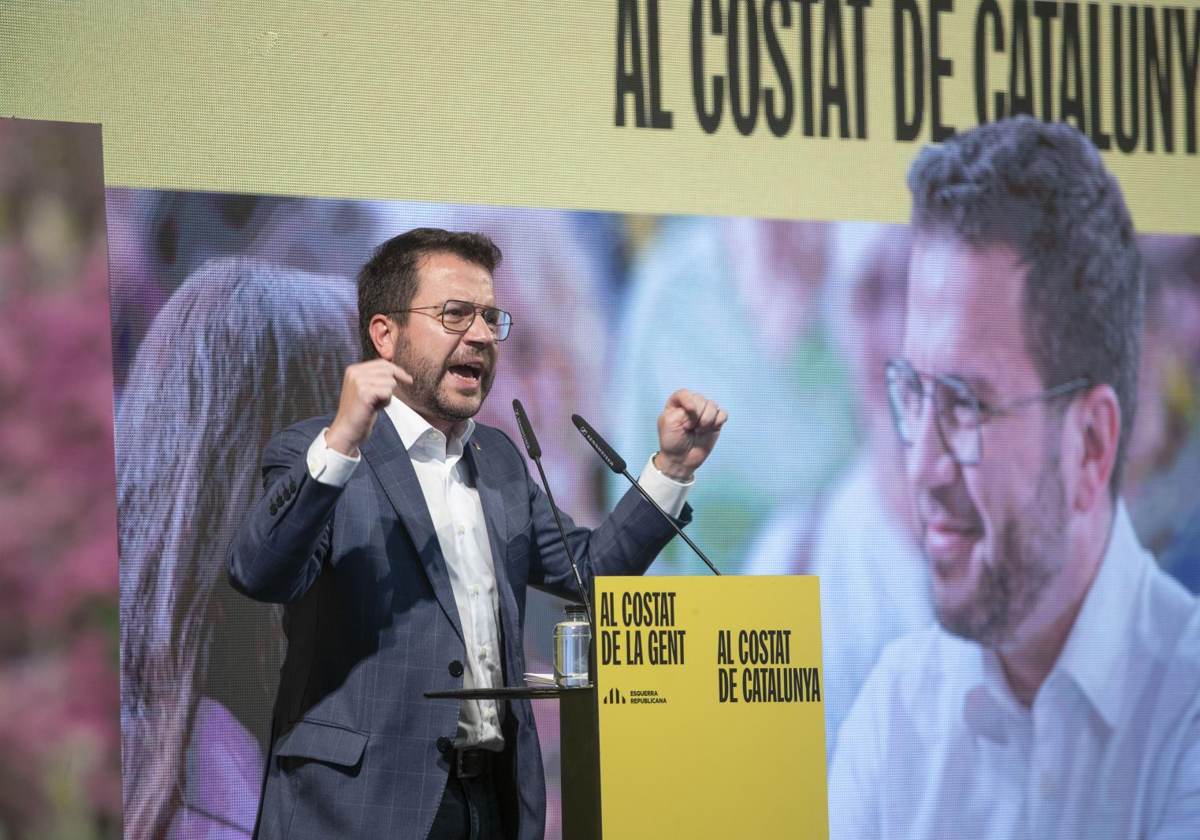 Pere Aragonès, presidente de la Generalitat y candidato de ERC a la reelección, durante su último mitin, el viernes, en Tarragona