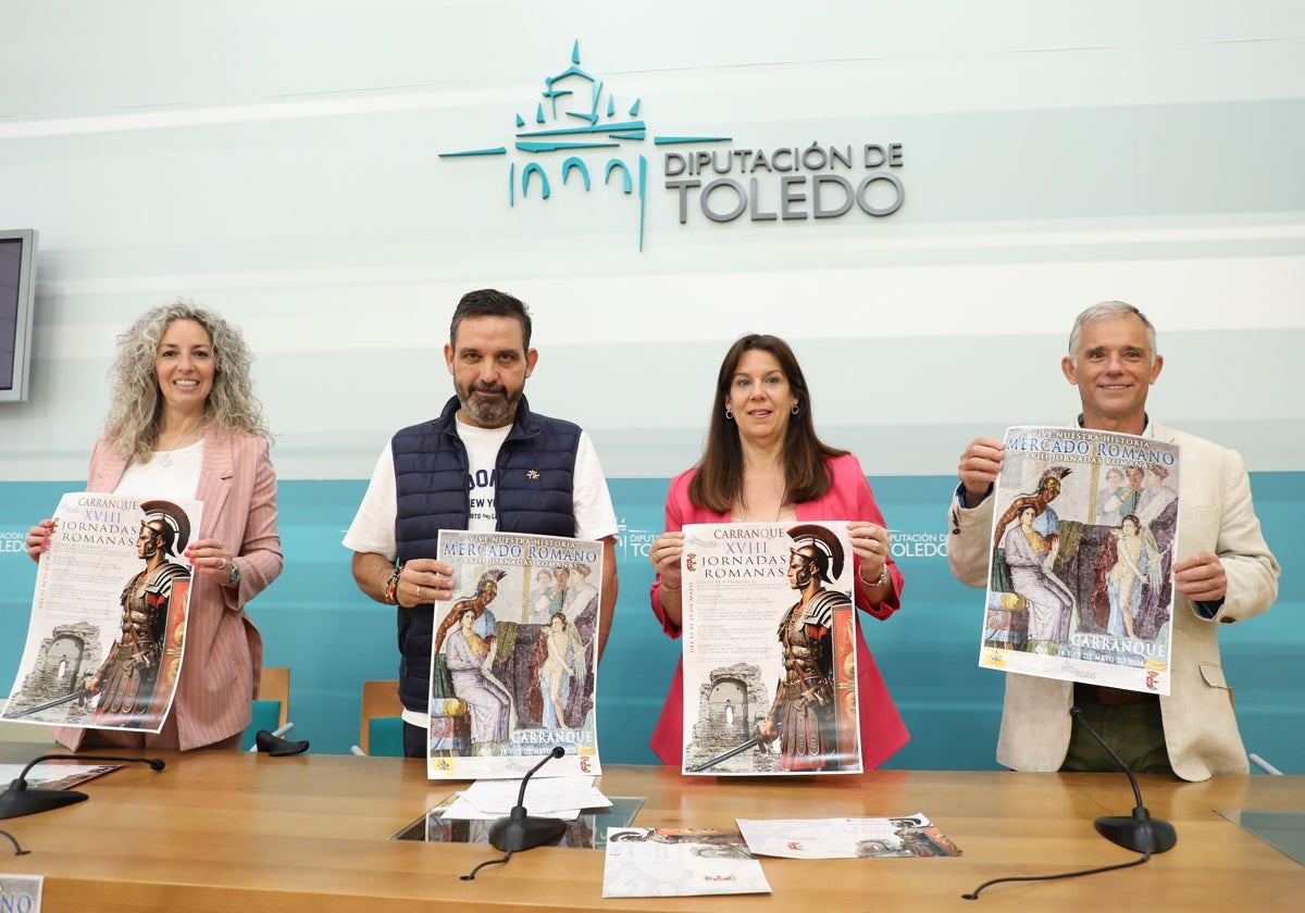 Delia Martín, Joaquín Romera, Amelia Guzmán y Samuel López, durante la presentación este martes de las XVIII Jornadas Romanas