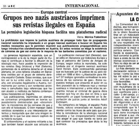 Imagen secundaria 1 - En 1998, Valera fue condenado a cinco años de cárcel, en una sentencia pionera en España, por incitación al genocidio. Aunque una década después, la pena se quedó en siete meses de prisión. Además, facilitó a neonazis austríacos la impresión en Barcelona de propaganda prohibida en su país. 