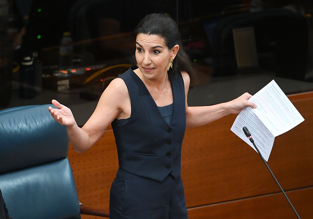 La portavoz de Vox Rocío Monasterio, la semana pasada, en la Asamblea de Madrid