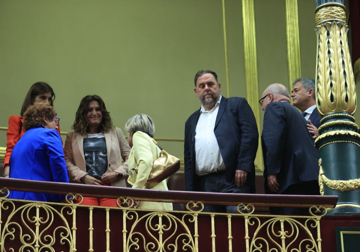 El indultado Oriol Junqueras, en la tribuna de invitados del Congreso