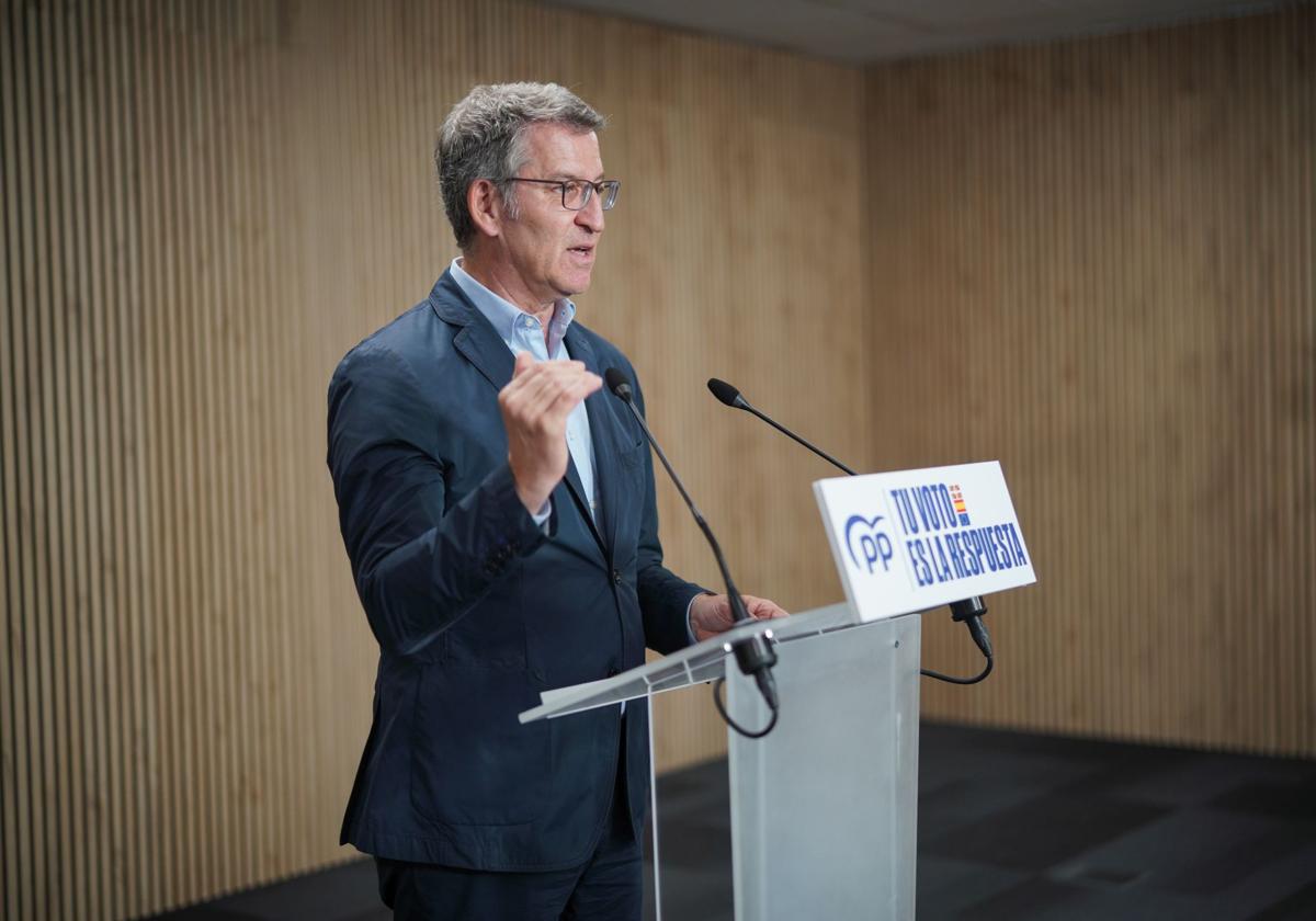 Alberto Núñez Feijóo, durante su intervención en un acto de campaña