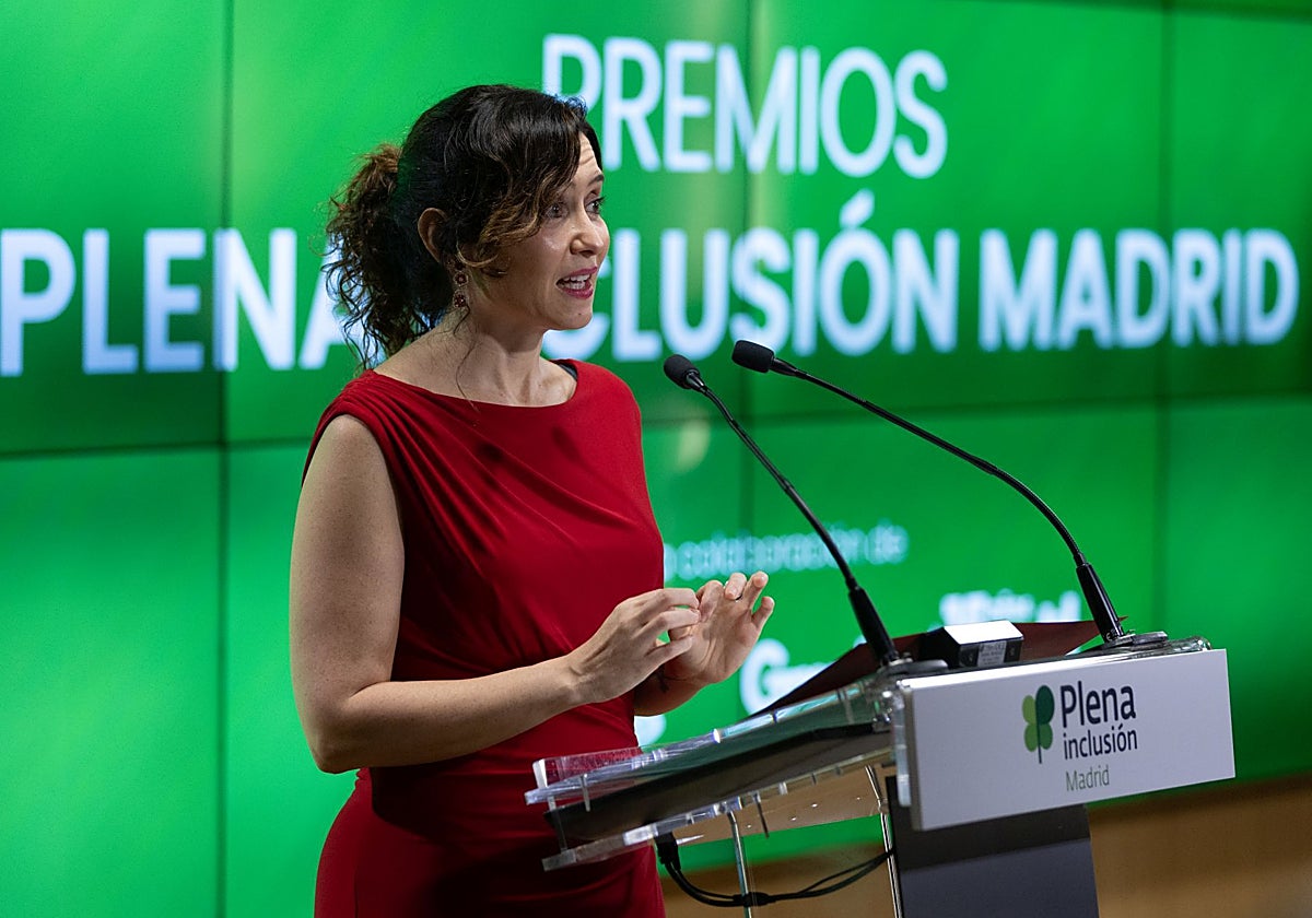 Díaz Ayuso, durante la entrega de premios Plena Inclusión Madrid