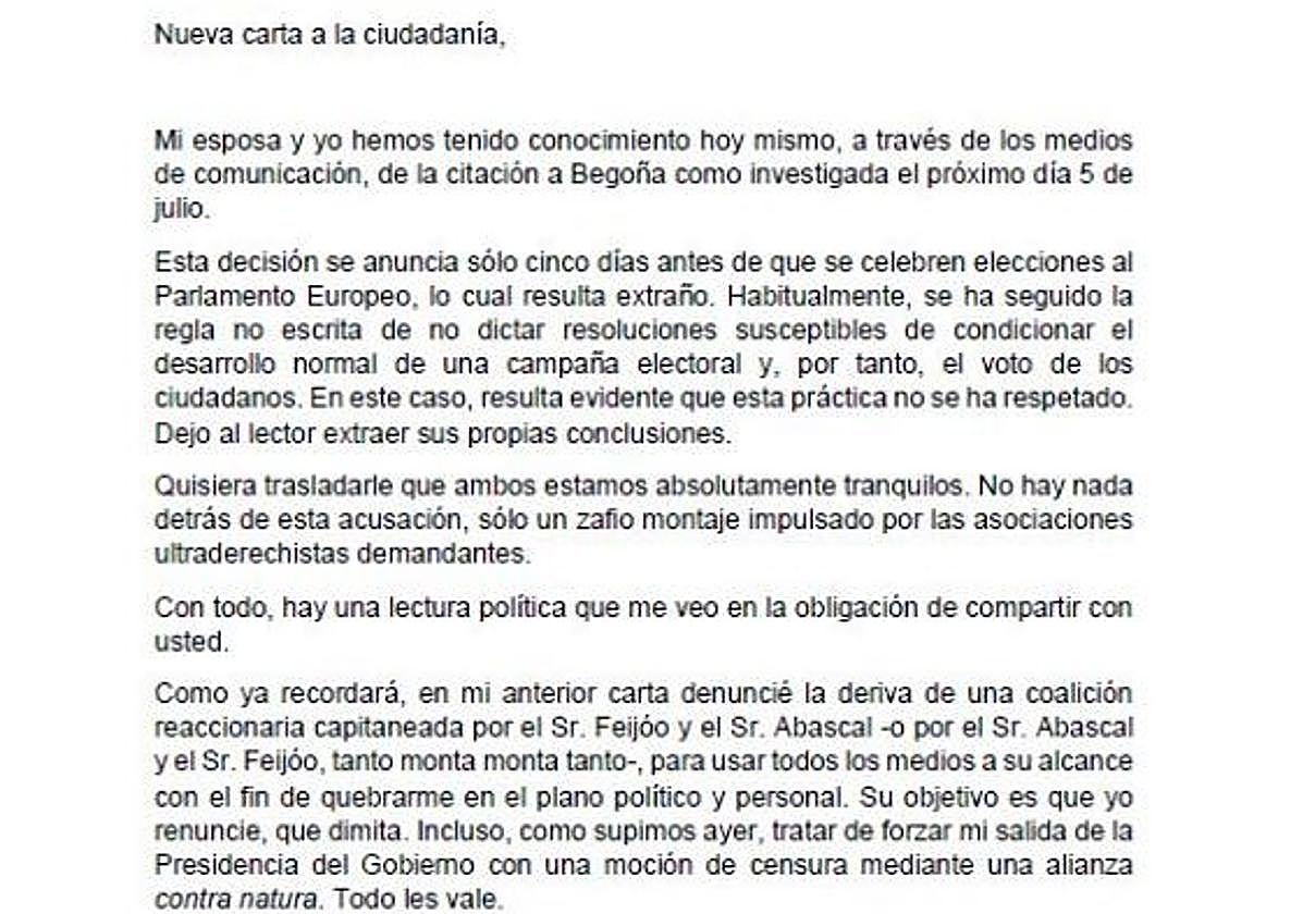 Carta de Pedro Sánchez a la ciudadanía