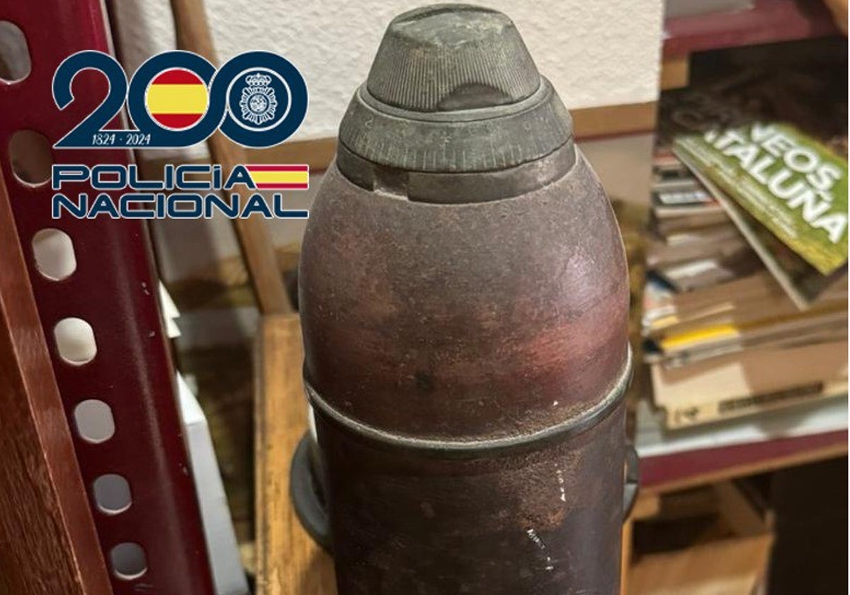 Imagen del proyectil de artillería hallado en un piso de Valencia