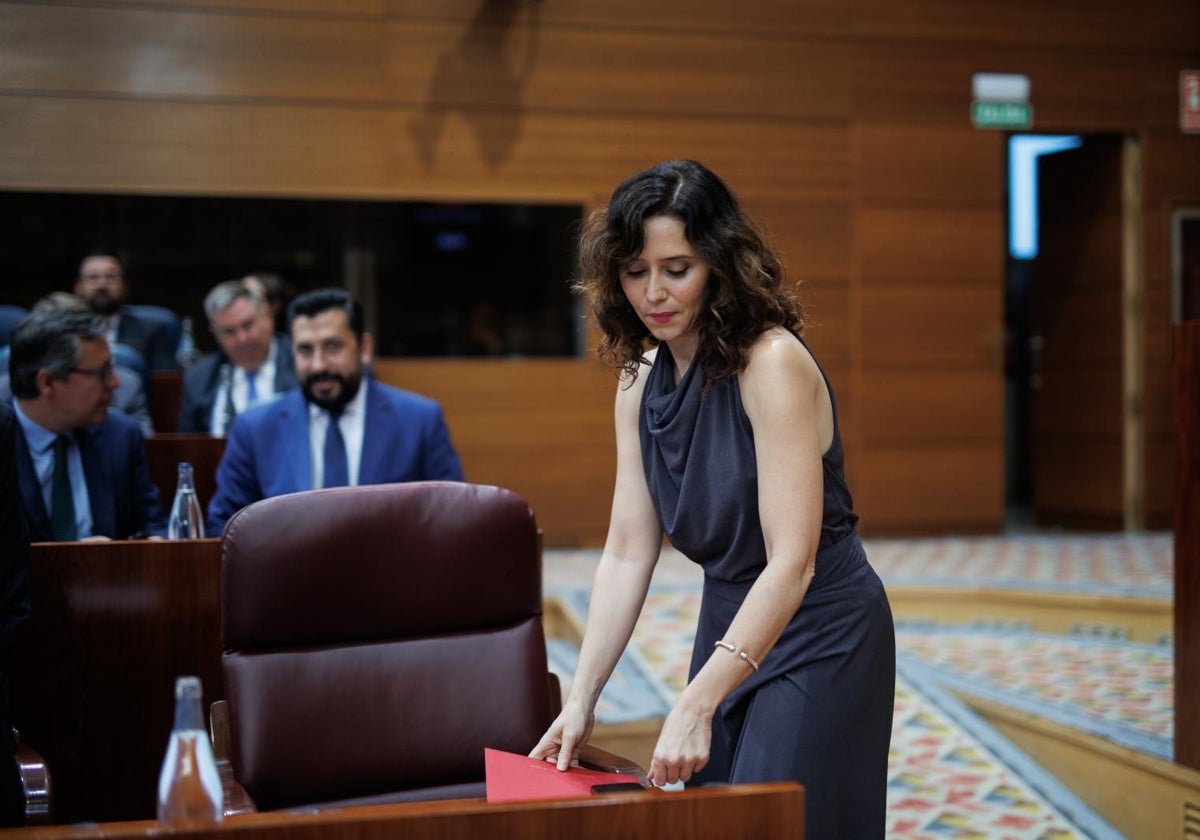 Isabel Díaz Ayuso, este jueves en el Pleno de la Asamblea de Madrid