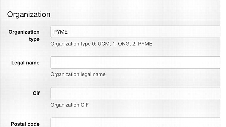 Parte del formulario de registro que había que cumplimentar para acceder al software de Transforma TSC