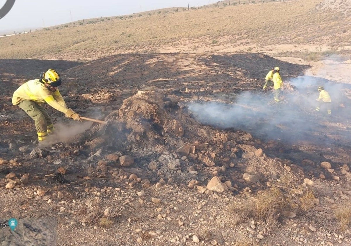 Efectivos del Infoca en el incendio forestal en el paraje El Jabonero de Níjar antes de su control