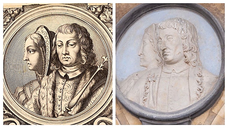 Estampa y medallón de los Reyes Católicos