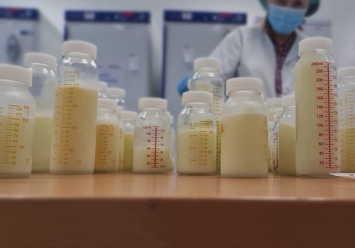 Recipientes con leche materna en el banco regional del Hospital 12 de Octubre