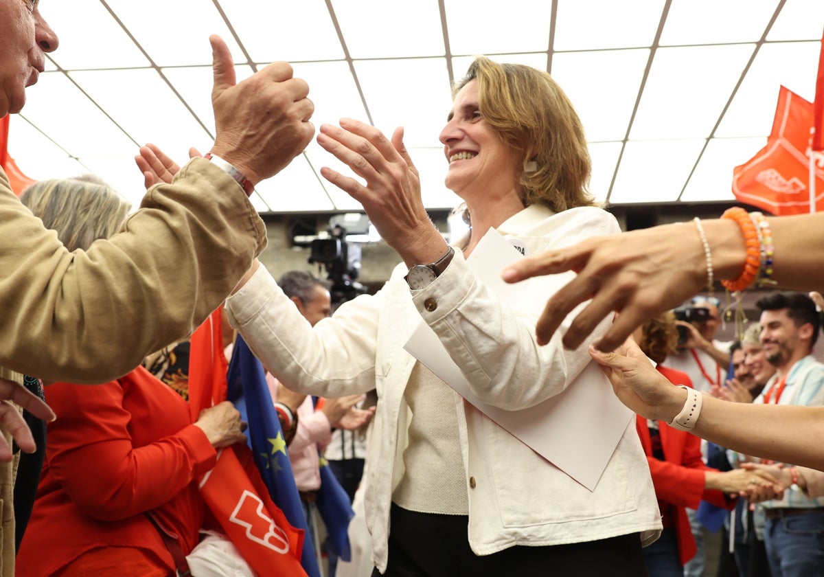 Teresa Ribera, este domingo en la sede del PSOE