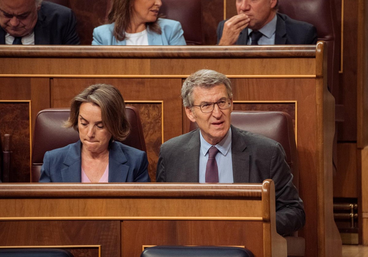 La secretaria general del PP, Cuca Gamarra, y el presidente del PP, Alberto Núñez Feijóo