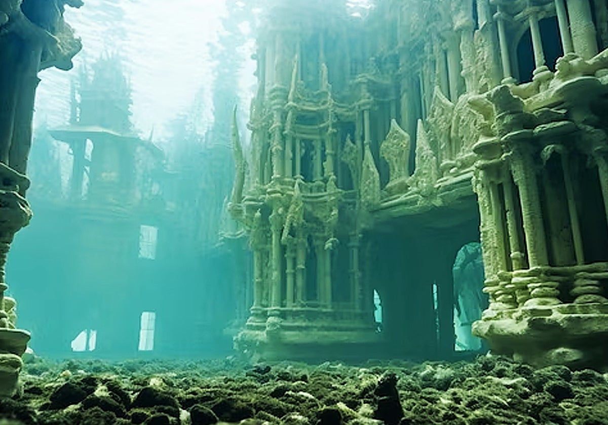 Recreación virtual de la ciudad sumergida de la Atlántida