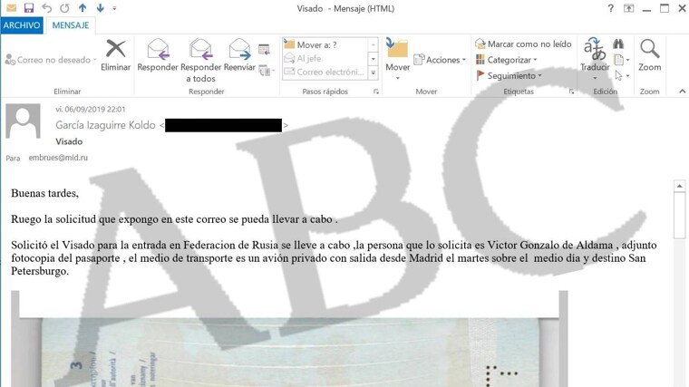 El correo en el que solicita a la Embajada de Rusia el visado