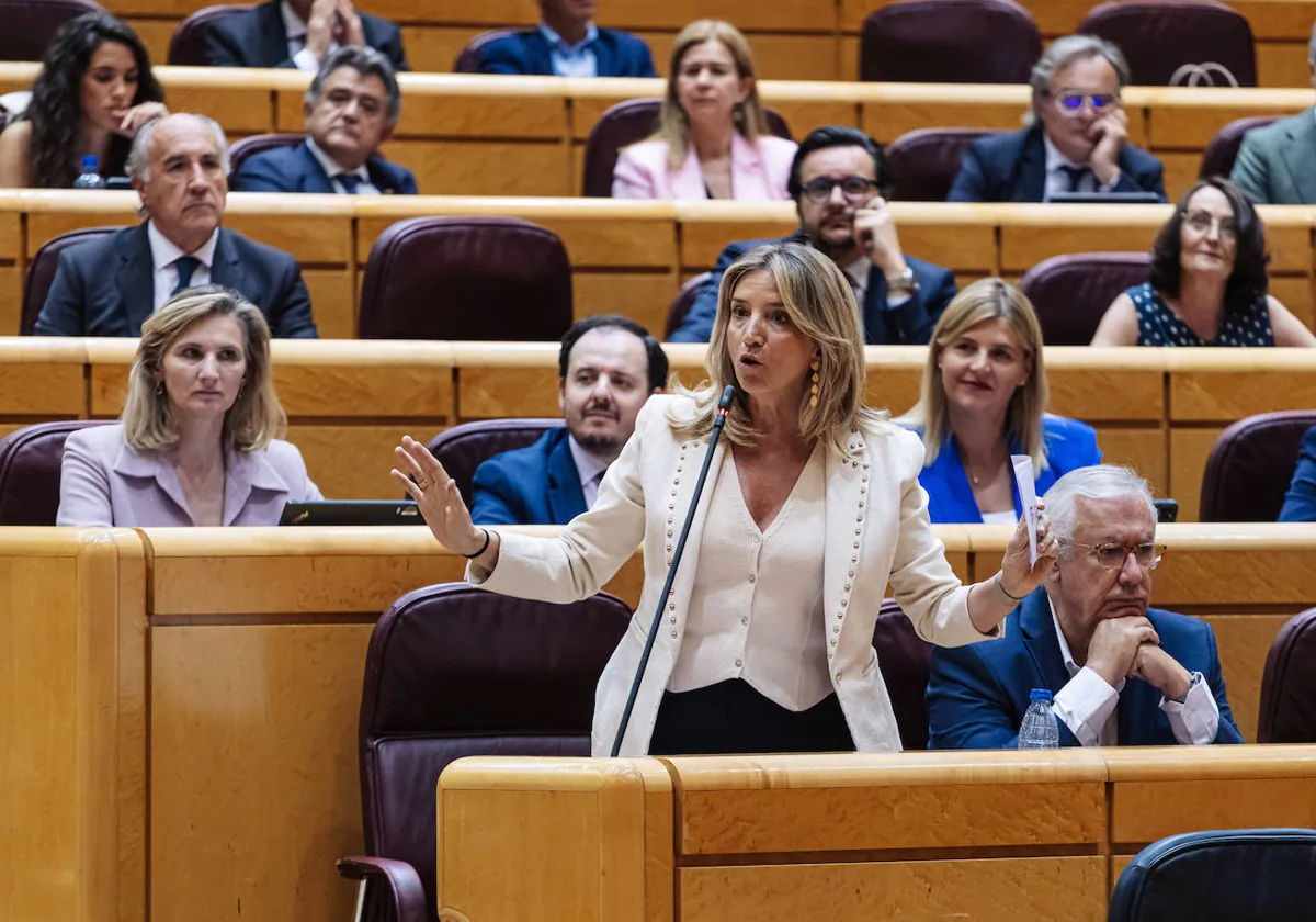 La portavoz del PP en el Senado, Alicia García, durante una intervención en la Cámara Alta