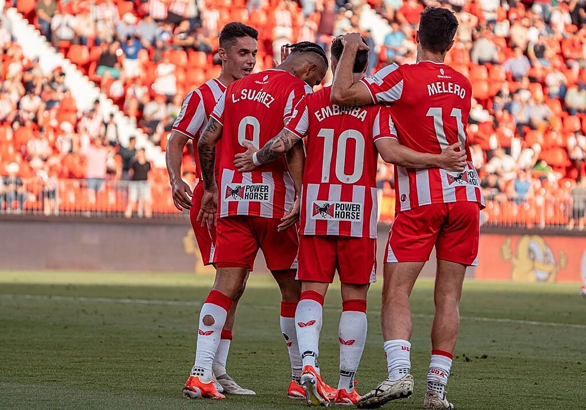 Jugadores de la UD Almería en la última jornada de Liga de la última temporada