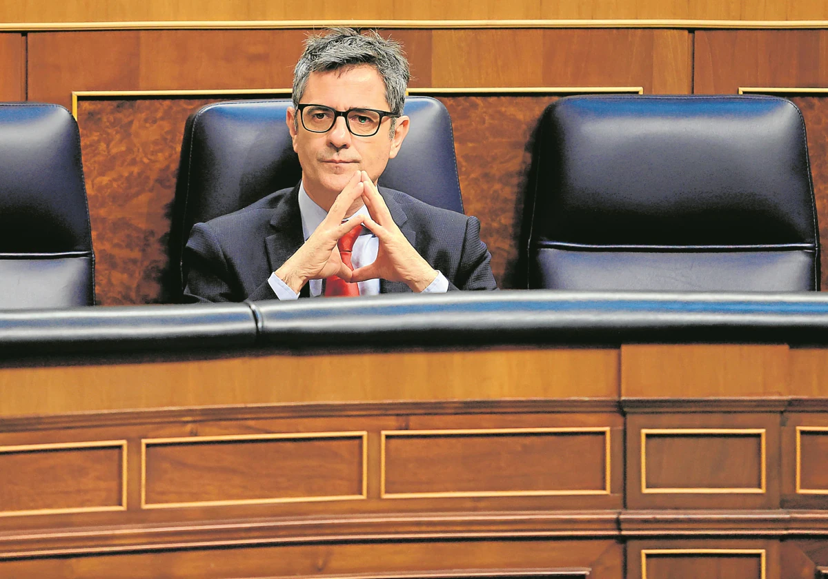 Félix Bolaños, ministro de Justicia, este miércoles en el Congreso, un día después de firmar el pacto con el PP