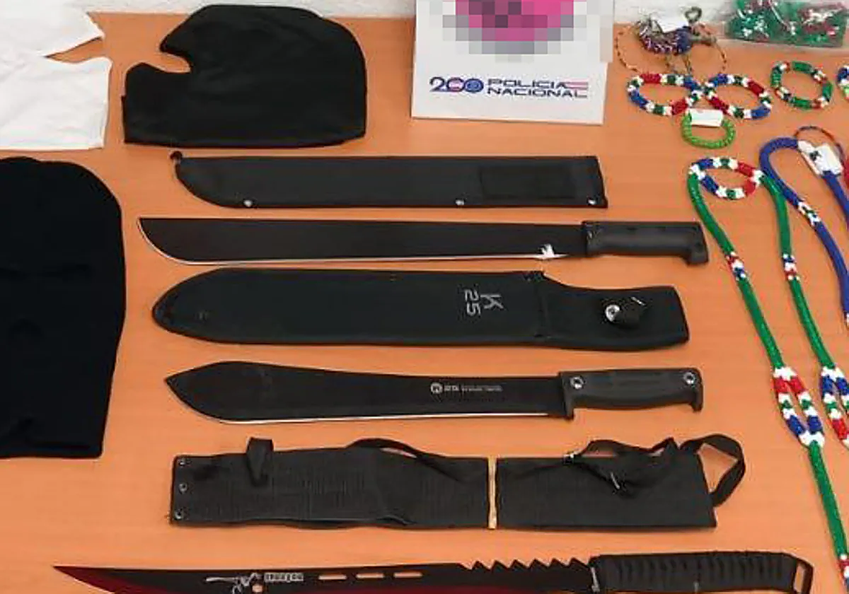 Machetes intervenidos a Trinitarios en una operación desarrollada en Madrid